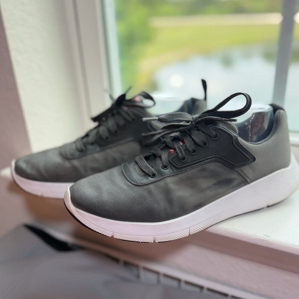 PRADA Nylon Linea Rossa Sneakers in Charcoal Gray Men’s Size 8 Style No.4E 3148